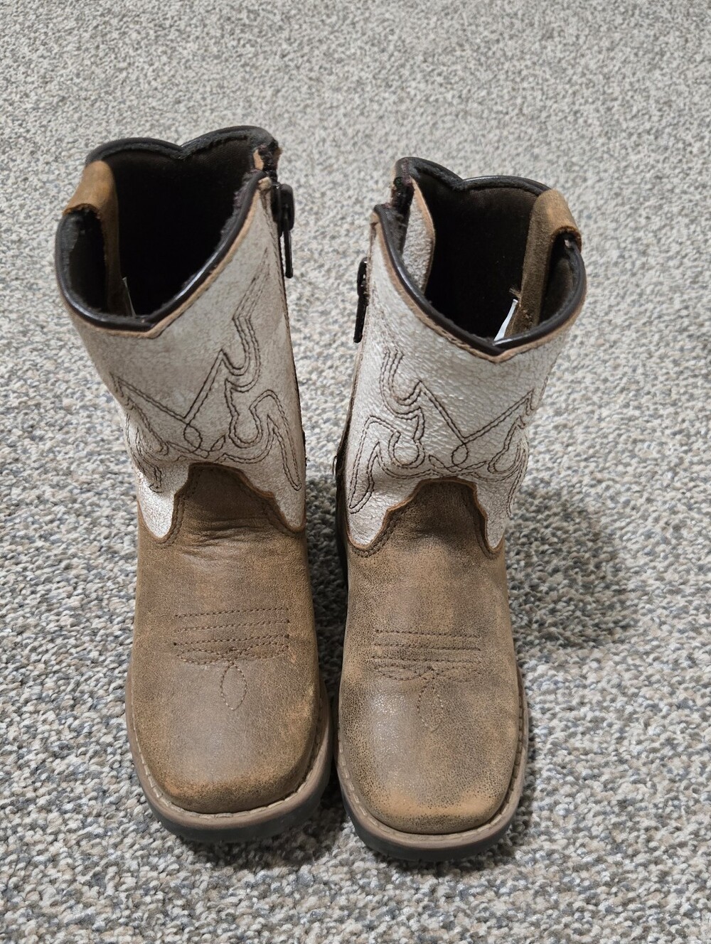 Kids Brown and Cream Western-Style Pull-On Boots